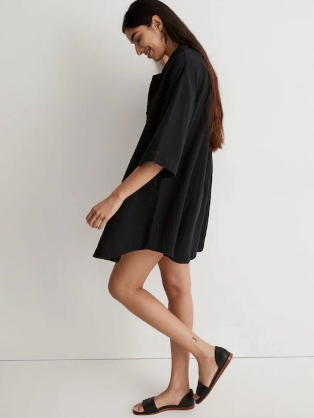 Madewell Relaxed Black Cotton Gauze Button Down Shirt Dress / Cover Up